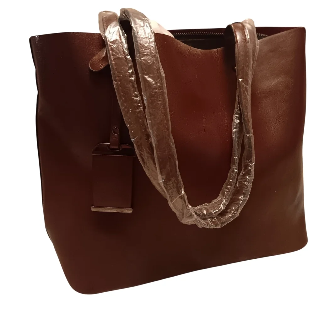 NWOT Brown/Burgundy Vegan Leather Bag - Picture 2 of 7